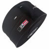 Black snare drum case with handle and protective padding for drums.