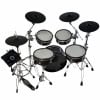 Electronic drum kit with multiple pads and cymbals for drummers.