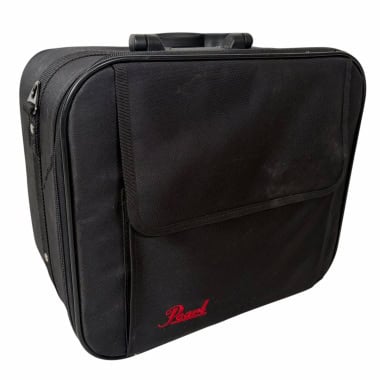 Black Pearl drum pedal case with red logo for drum gear storage.