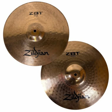 Pair of Zildjian ZBT 14-inch hi-hat cymbals for drumming.