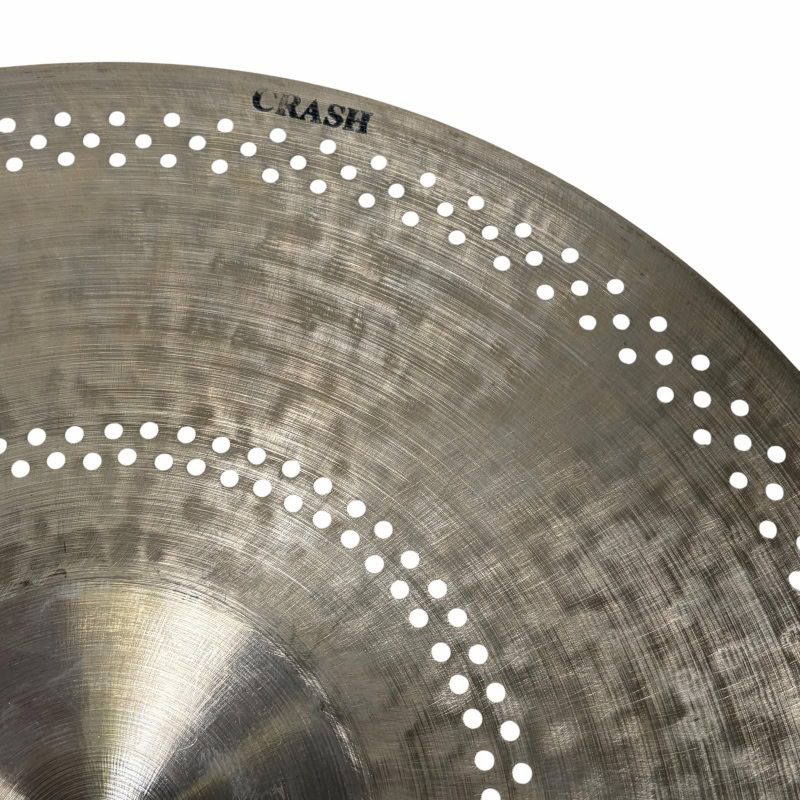 Close-up of Zildjian A 16in Medium Thin Crash cymbal with perforations.
