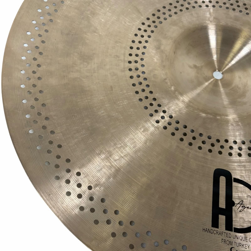 A close-up of the Aegean Hush Hush 20in Ride cymbal with detailed perforations.