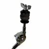 Close-up of cymbal stand component for drum kit setup.