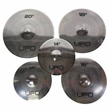 UFO low volume cymbal set with sizes 14, 16, 18, 20 inches for quiet practice.