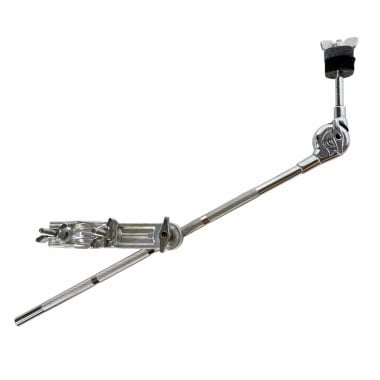 Drum cymbal boom arm with clamp for secure positioning.
