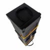 Durable black hardware case with wheels for drum equipment transport.