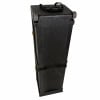 Durable black hardware case with wheels for drum equipment transport.