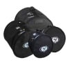 Black drum bag set with logo for drum equipment transport.