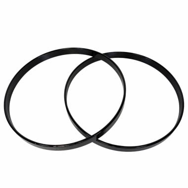Two black bass drum hoops for 20-inch drums on a white background.
