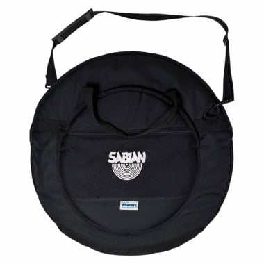 Black Sabian cymbal bag with shoulder strap and handle for drummers.