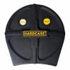 Black drum snare case with Hardcase logo and yellow labels for drum protection.