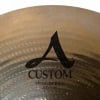 Zildjian A Custom 20-inch medium ride cymbal with logo and specifications.