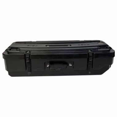 Black hardware case for drum equipment with secure latches and handle.