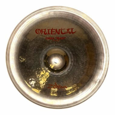 Close-up of Zildjian Oriental 14in China Trash Cymbal with logo visible.