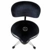 Black drum throne with backrest and chrome legs for drummers.