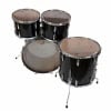 Drum set with black shells and clear drumheads for percussionists.