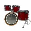 Red Aquarian drum set with bass drum, toms, and stand for children.