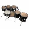 Black drum kit with seven shells and hardware for drummers.