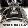 Close-up of Premier Royale 5-piece drum set with black finish and chrome hardware.