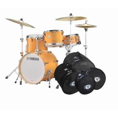 Yamaha Tour Custom 18in drum shell pack with cymbals and bags.