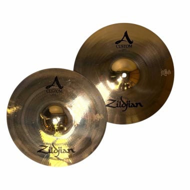 Pair of Zildjian A Custom 14in Hi-hat Cymbals for drumming.