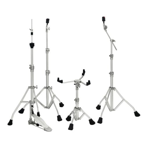 Drum hardware stands for cymbals and drums, lightweight and durable for gigs.