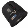 Black drum tom case with handle and zippers for protection and transport.