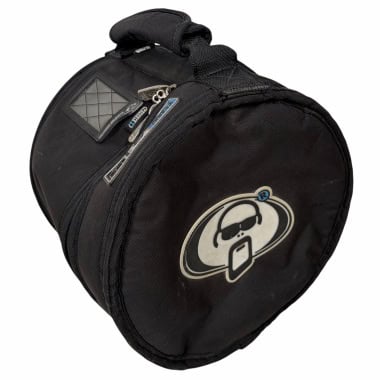 Black drum tom case with logo and handle for protection and transport.