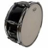 Remo snare drum with black shell and chrome hardware for drummers.