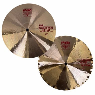 Pair of Paiste 2002 13-inch Sound Edge Hi-hat cymbals for drumming.