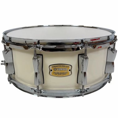 Yamaha 14x5.5in snare drum in classic white finish.