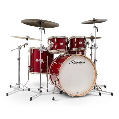 Red Slingerland Studio King drum kit with cymbals and hardware.