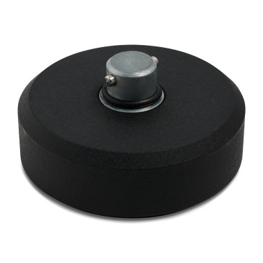 A compact black airlift cylinder with metal fittings for drum hardware.