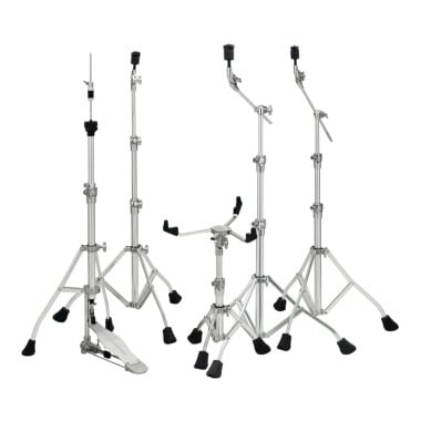 Set of lightweight drum hardware stands with boom arms for professional drummers.