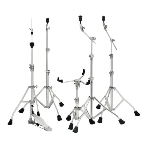 Set of lightweight drum hardware stands with boom arms for professional drummers.