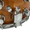 Close-up of Mapex Black Panther snare drum hardware and finish.