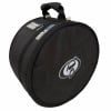Black snare drum case with handle and logo for drum protection.