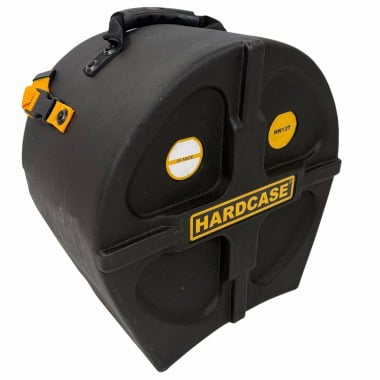 Durable black drum case for 12-inch tom drums with yellow labels and handle.