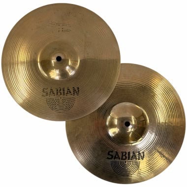Pair of Sabian AA 12-inch mini hi-hat cymbals for drumming.