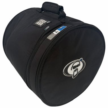Black drum case for floor tom with protective logo and handle.