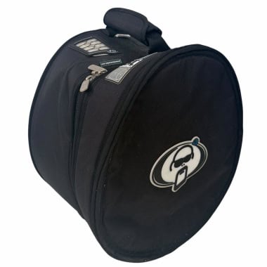 Black drum tom case with Protection Racket logo for drum storage.