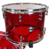 Red acrylic snare drum with chrome hardware and drum logo.