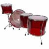 Red acrylic drum shell pack with stands for drums and bass drum.