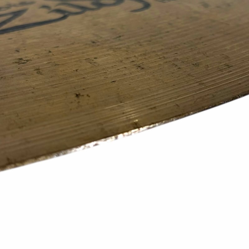 Close-up of a Zildjian A 21in Sweet Ride cymbal surface showing detailed grooves.