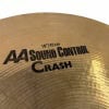 Close-up of Sabian AA 18-inch Sound Control Crash Cymbal with branding.