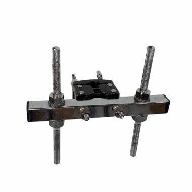 Percussion clamp with adjustable rods for drum hardware.