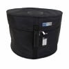Black bass drum case with handle and protective padding for drums.