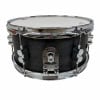 Black 12-inch snare drum with chrome hardware for drummers.