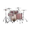 Vintage pink oyster drum kit with cymbals and hardware for professional drummers.