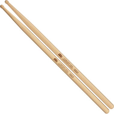 Hickory drumsticks with barrel tips for drumming.